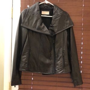 NWOT Michael Kors black leather moto bomber jacket